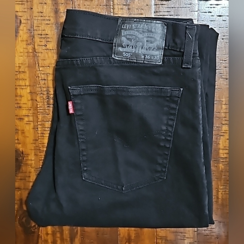 Levi's 505 Black Stretch Regular Fit Denim Jeans Size W36 L29
